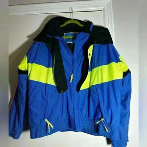 Men’s 90’s Vintage Black Diamond XL Down Filled  Ski Jacket Blue/neon Yellow.